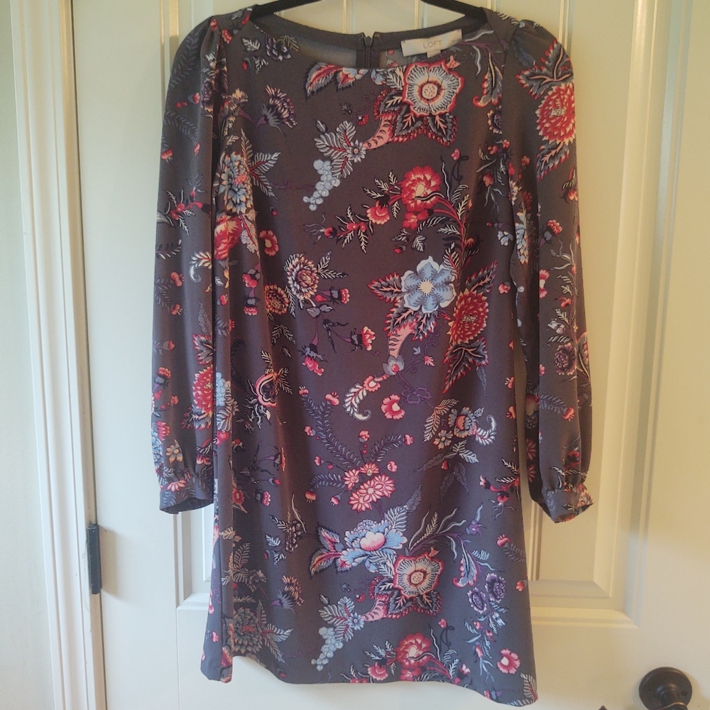 LOFT Long Sleeve Floral Shift Dress